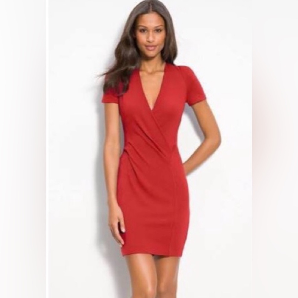 Red v neck cocktail dress